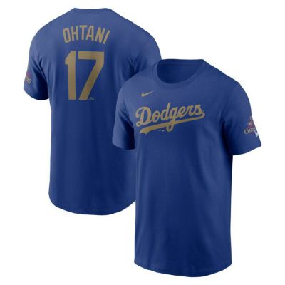 【海外モデル】MLB 大谷翔平 ドジャース Tシャツ 2025ゴールドコレクション WS優勝 ネーム＆ナンバー ナイキ/Nike ロイヤル