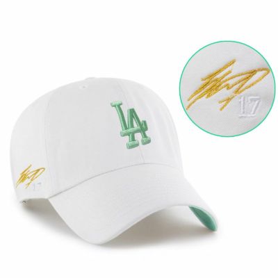 MLB 大谷翔平 ドジャース キャップ 【海外買付】サイン刺繍 Clean Up Adjustable Hat 47Brand ホワイト ヘムロック