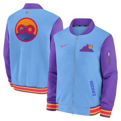 MLB ロッキーズ ジャケット 2025 シティーコネクト オーセンティック AC Full-Zip ボンバー Jacket ナイキ/Nike ライトブルー パープル