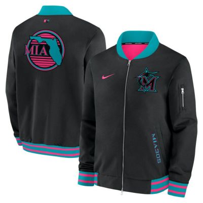MLB マーリンズ ジャケット 2025 シティーコネクト オーセンティック AC Full-Zip ボンバージャケット ナイキ/Nike ブラック