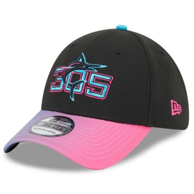 MLB マーリンズ キャップ 2025 シティーコネクト 39THIRTY Flex Hat ニューエラ/New Era ブラック ピンク