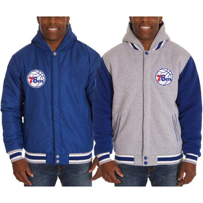 NBA 76ers ジャケット/スタジャン ツートン リバーシブル フリース フーデッドジャケット JH Design ロイヤル/ グレー【OCSL】  | セレクション | MLB NBA NFL プロ野球グッズ専門店 公式オンラインストア