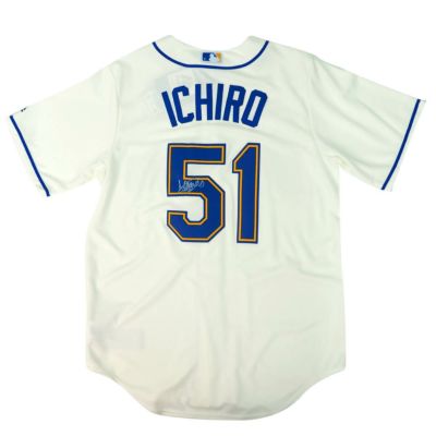 リニューアル記念メガセール MLB イチロー シアトル・マリナーズ ユニフォーム/ジャージ クールベース レプリカ サイン刺繍 クリーム 