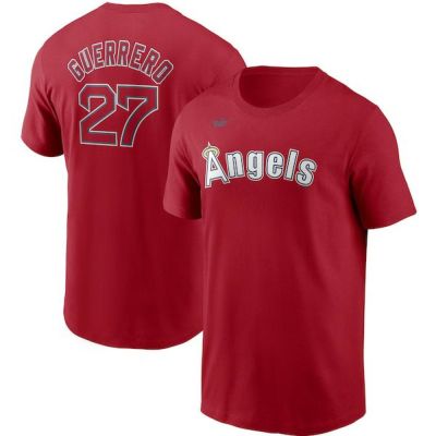 ポリエステル製造国MLB　ロサンゼルス・エンゼルス シャツ XLサイズ　赤×ネイビー *